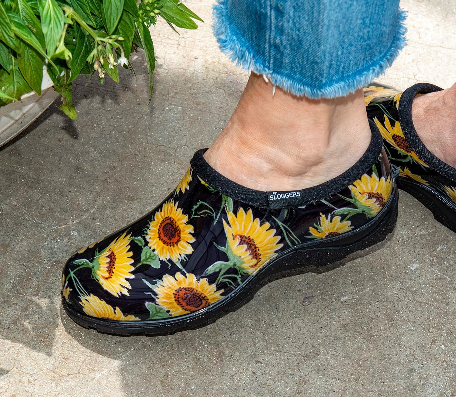 image:imageSloggers Original Waterproof Rain and Garden Shoe for Women Outdoor SlipOn Garden ClogSunflower Print Black