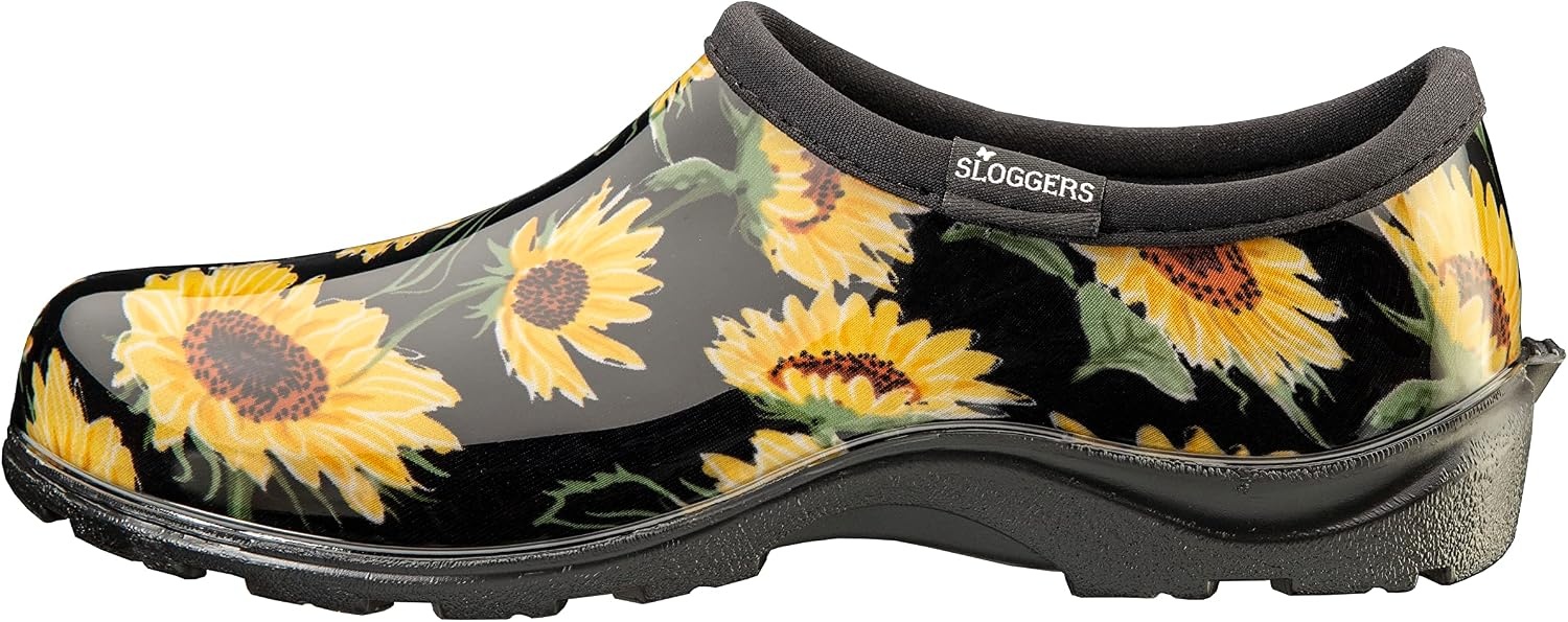 image:imageSloggers Original Waterproof Rain and Garden Shoe for Women Outdoor SlipOn Garden ClogSunflower Print Black