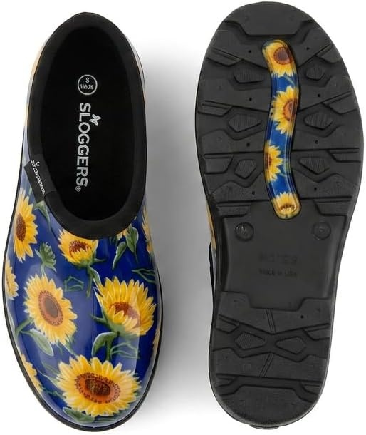 image:imageSloggers Original Waterproof Rain and Garden Shoe for Women Outdoor SlipOn Garden ClogSunflower Print Blue