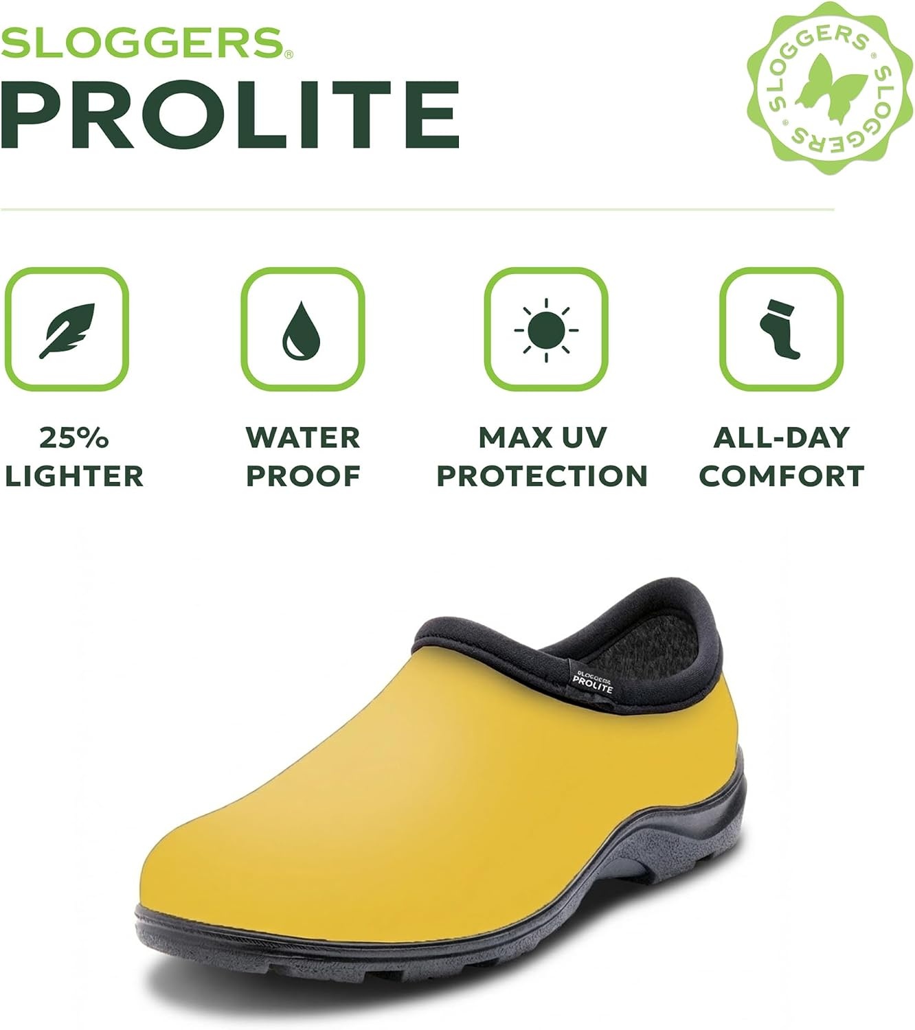 image:imageSloggers ProLite Womens Garden amp Work SlipOn Shoes 25 Lighter Waterproof Comfort Clogs with AllDay Insoles UV Protection Arch Support amp DeepLug Traction Made in USA with US amp Imported PartsSunshine Yellow