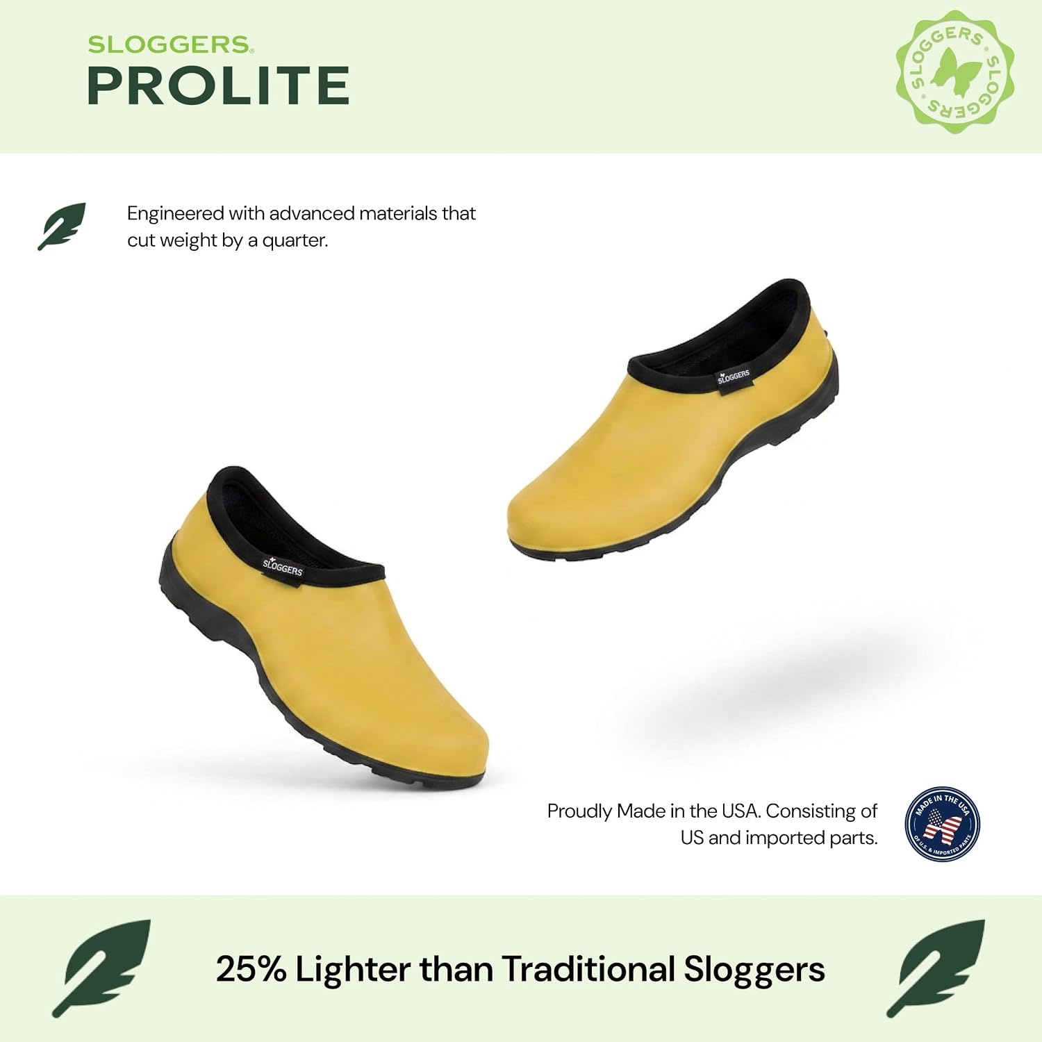 image:imageSloggers ProLite Womens Garden amp Work SlipOn Shoes 25 Lighter Waterproof Comfort Clogs with AllDay Insoles UV Protection Arch Support amp DeepLug Traction Made in USA with US amp Imported PartsSunshine Yellow