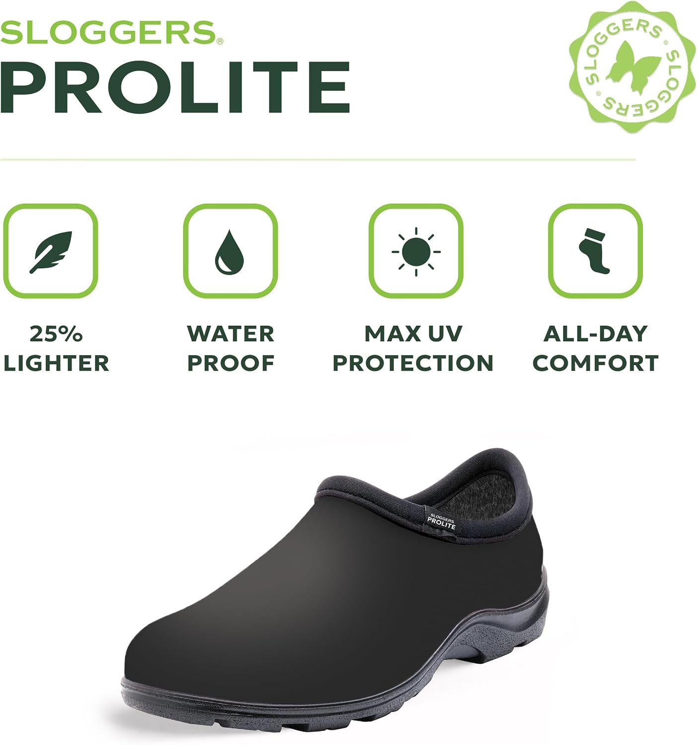 image:imageSloggers ProLite Womens Garden amp Work SlipOn Shoes 25 Lighter Waterproof Comfort Clogs with AllDay Insoles UV Protection Arch Support amp DeepLug Traction Made in USA with US amp Imported PartsRecycled Black