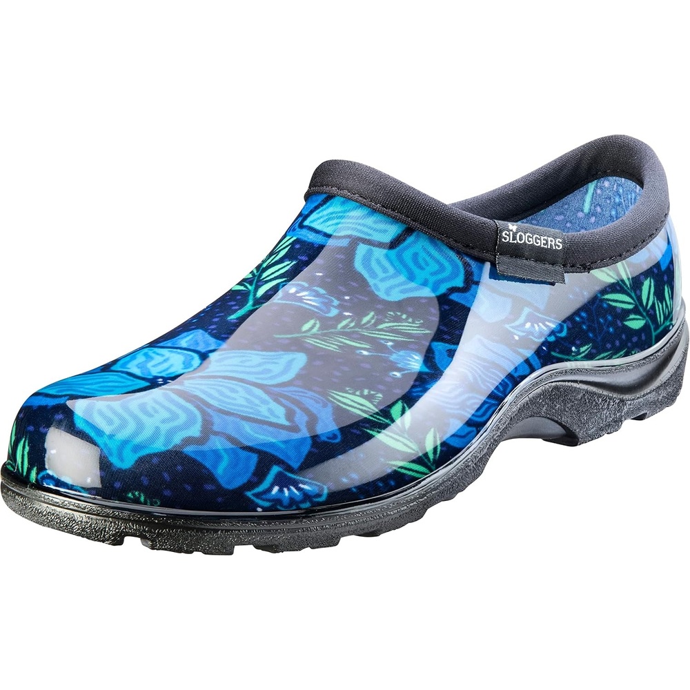 image:imageSloggers Original Waterproof Rain and Garden Shoe for Women Outdoor SlipOn Garden ClogBlue Spring Surprise Print