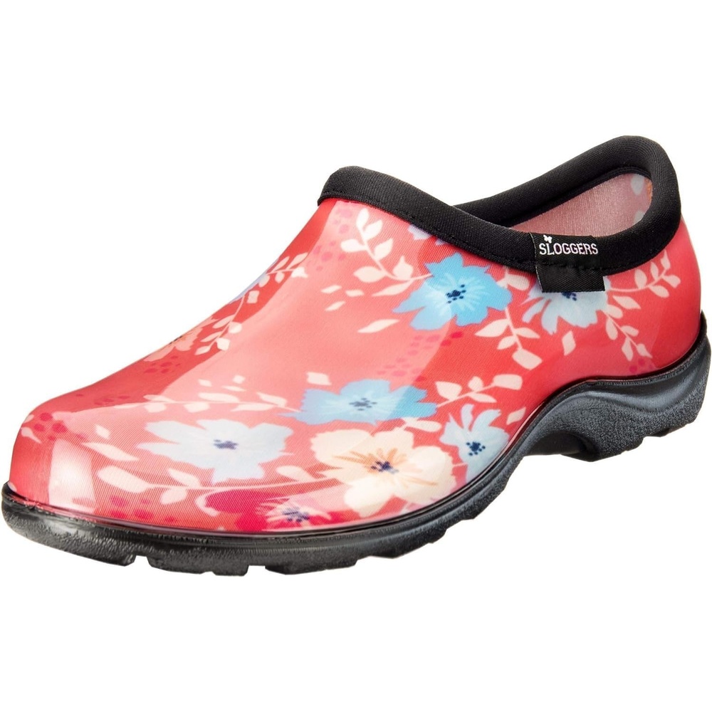 image:imageSloggers Original Waterproof Rain and Garden Shoe for Women Outdoor SlipOn Garden ClogCoral Floral Fun Print