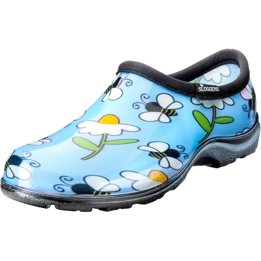 image:imageSloggers Original Waterproof Rain and Garden Shoe for Women Outdoor SlipOn Garden ClogLt Blue Bee Print