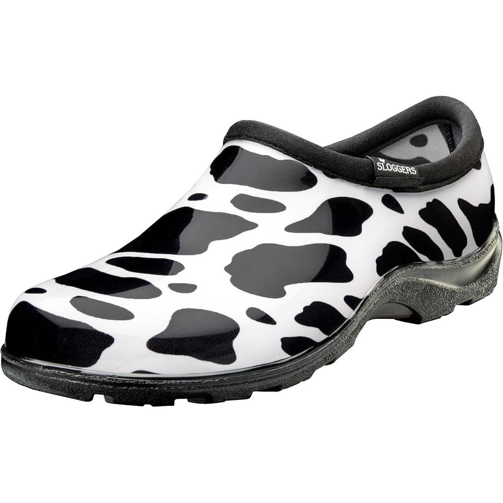 image:imageSloggers Original Waterproof Rain and Garden Shoe for Women Outdoor SlipOn Garden ClogMoo Print Black White