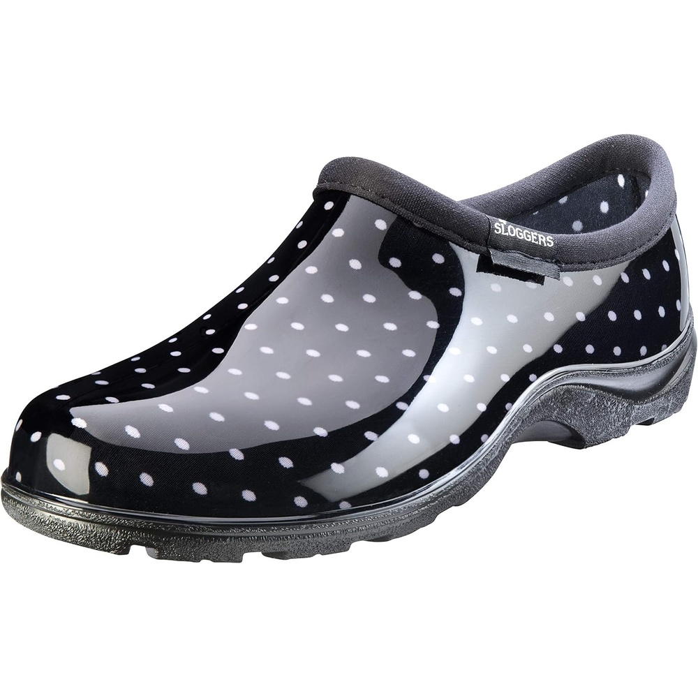 image:imageSloggers Original Waterproof Rain and Garden Shoe for Women Outdoor SlipOn Garden ClogPolka Dot Print Black and White