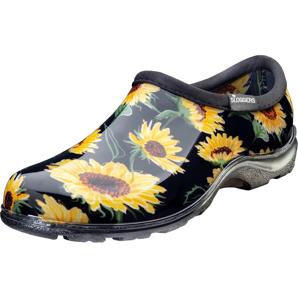image:imageSloggers Original Waterproof Rain and Garden Shoe for Women Outdoor SlipOn Garden ClogSunflower Print Black