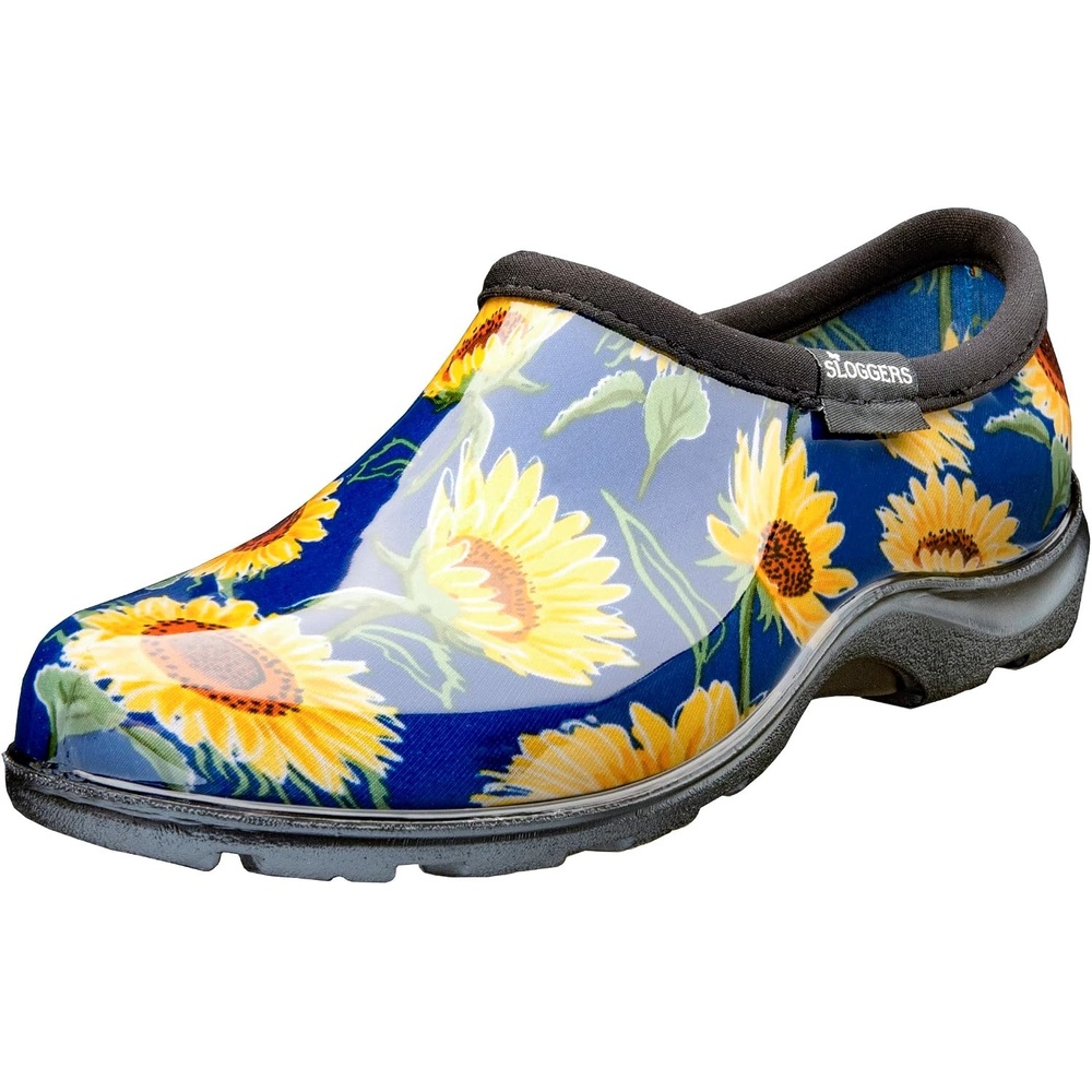image:imageSloggers Original Waterproof Rain and Garden Shoe for Women Outdoor SlipOn Garden ClogSunflower Print Blue