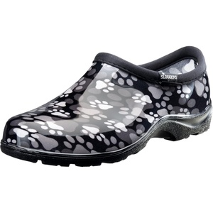 Sloggers Original Waterproof Rain and Garden Shoe for Women– Outdoor Slip-On Garden Clog(Paw Print Black/White)